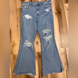 American Eagle Outfitters Blue Distressed Flare Jeans